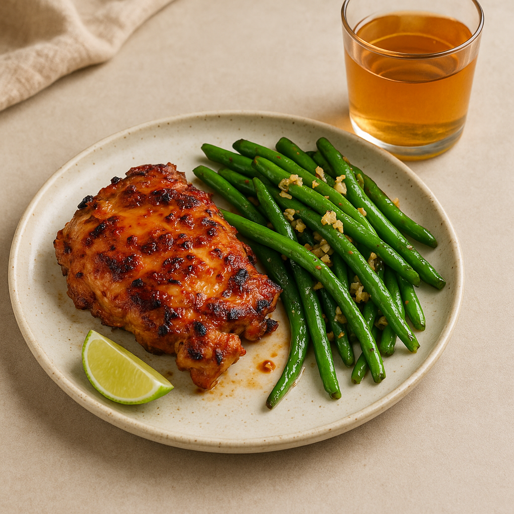 Gà Nướng Sả Ớt với Đậu Que Xào Tỏi (Lemongrass Chili Grilled Chicken with Garlic Green Beans)