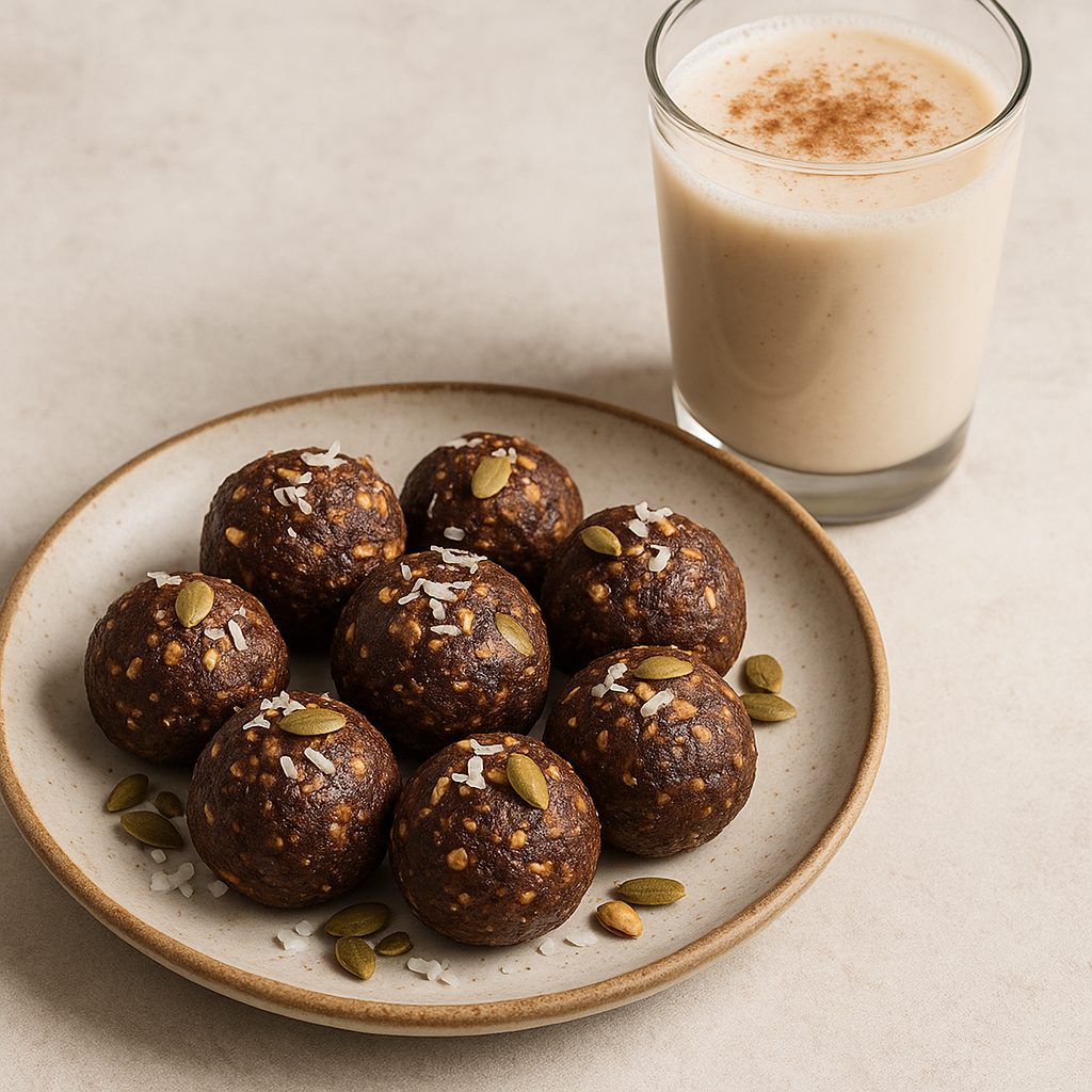 Cacao-Chile Energy Bites with Spiced Coconut Horchata