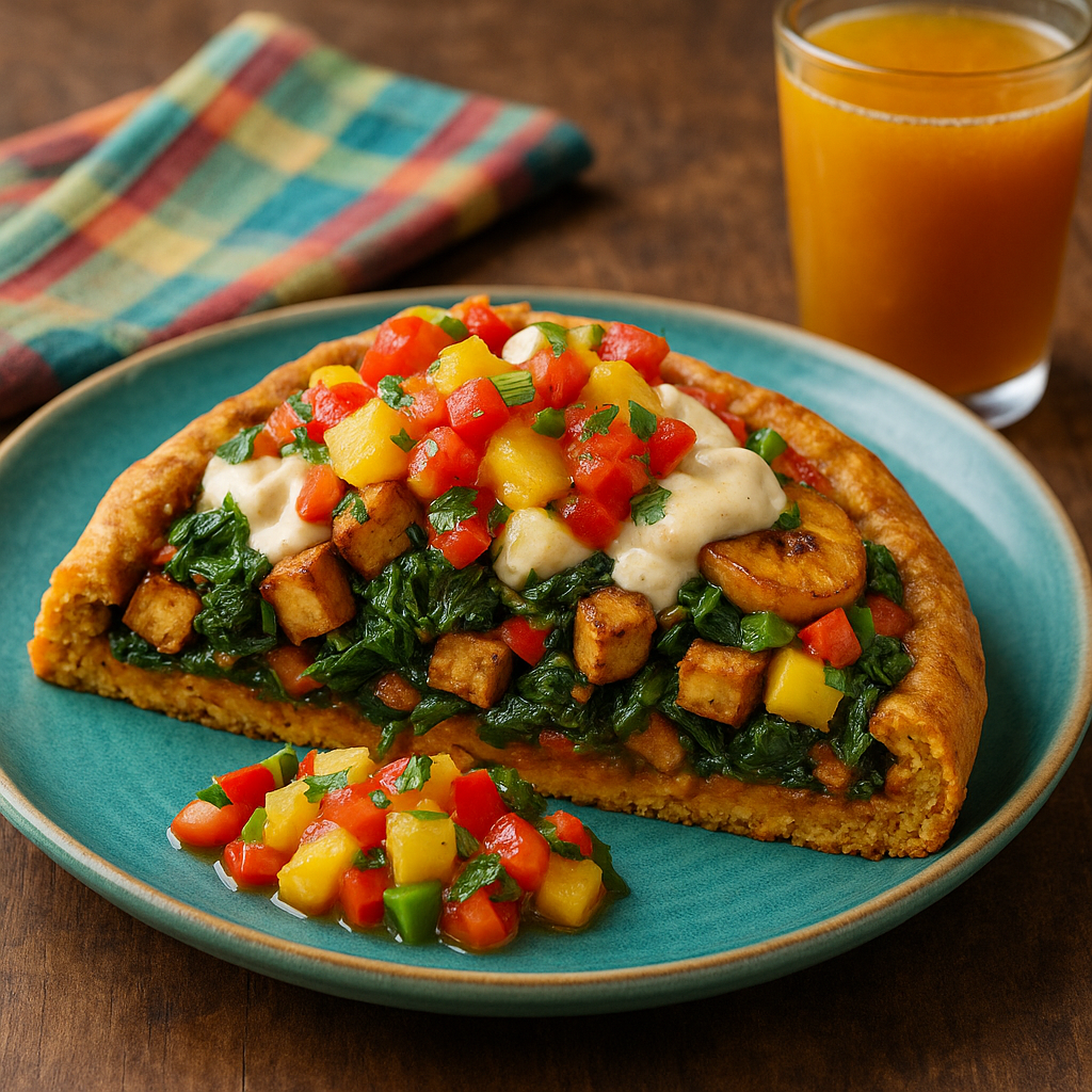 Caribbean Spicy Sweet Plantain & Callaloo Stuffed Gluten-Free Pizza