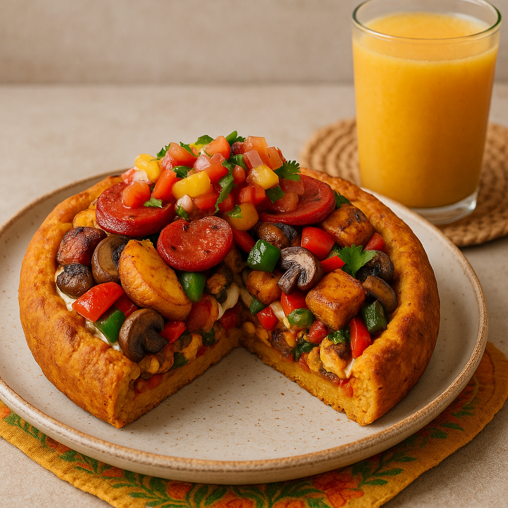 Caribbean Spicy Sweet Plantain, Mushroom & Pepperoni-Style Stuffed Gluten-Free Pizza