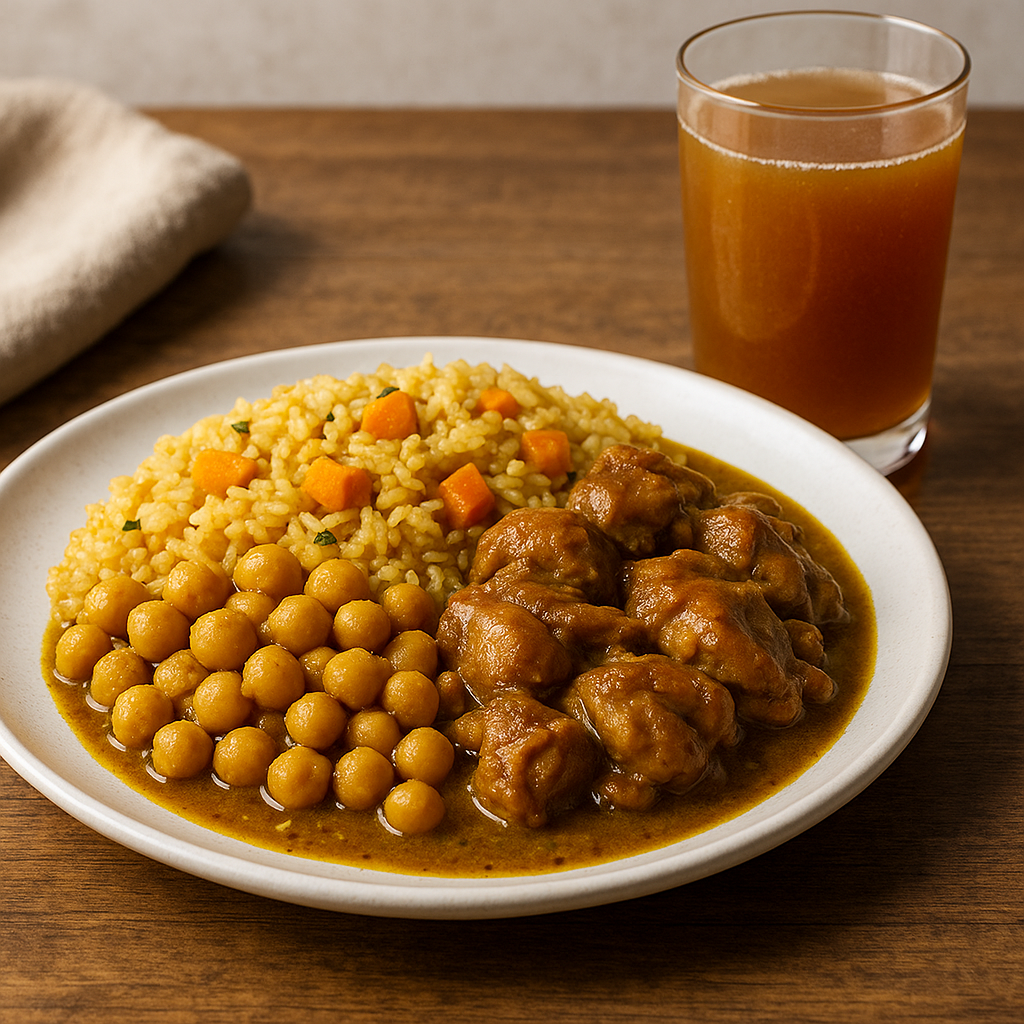 Trini Curried Chicken with Channa and Pumpkin Rice