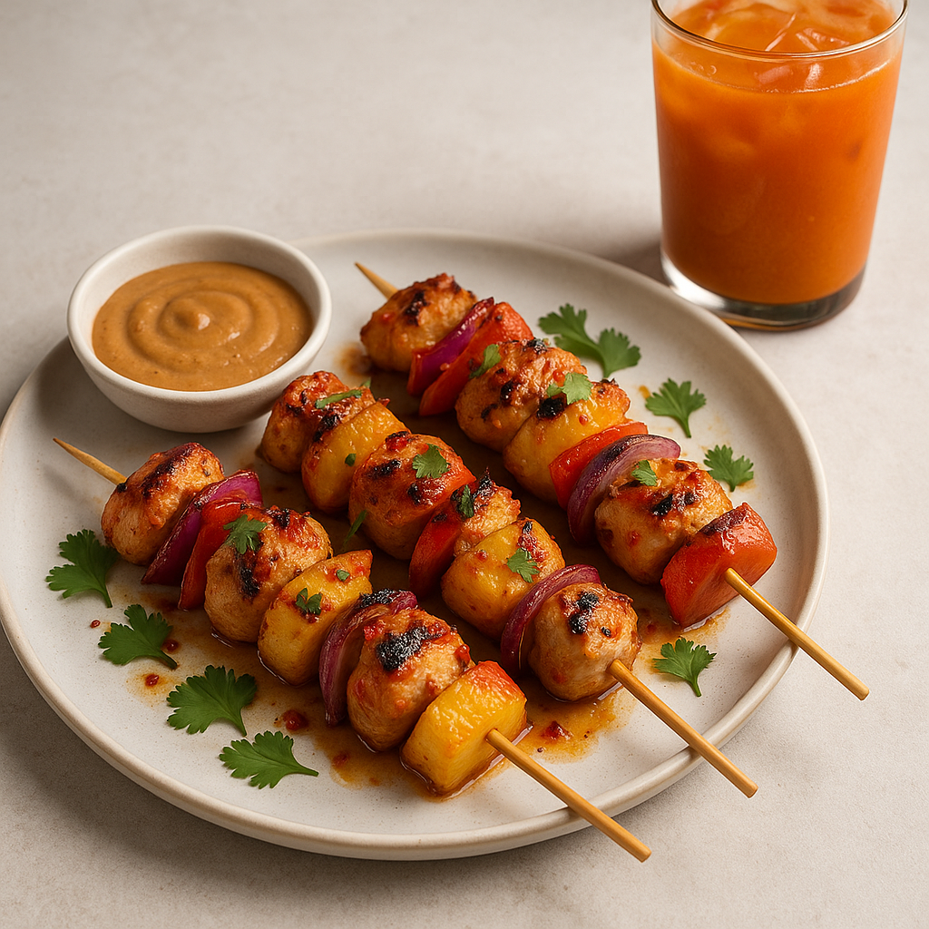 Thai Spicy Chicken & Pineapple Skewers with Peanut Sauce