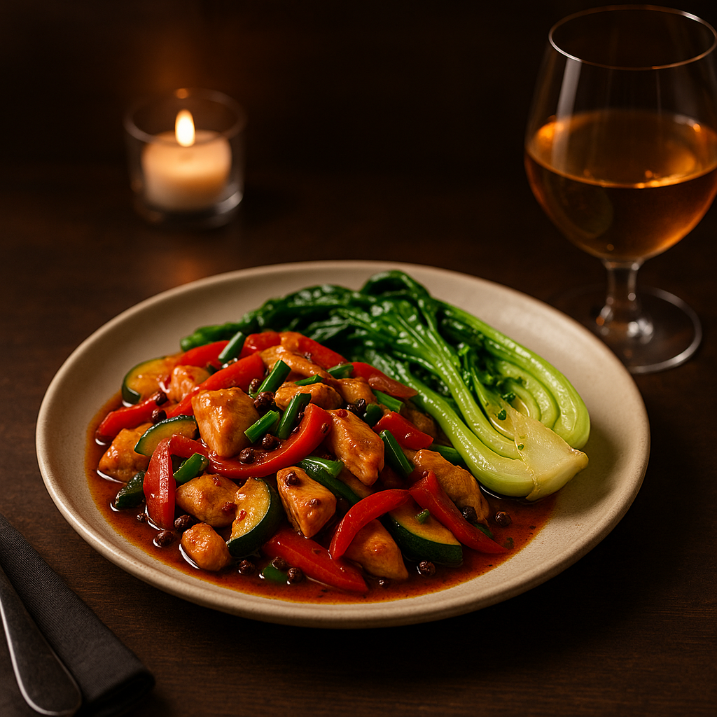 Sichuan Peppercorn Chicken Stir-Fry with Garlic Bok Choy