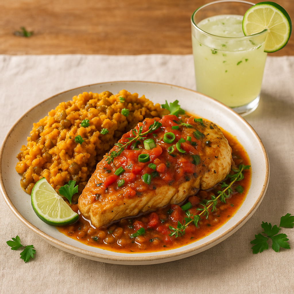 Lucian Stewed Fish with Spiced Lentil Pumpkin Mash