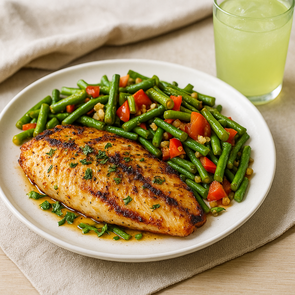 Guyanese Grilled Fish with Bora (Long Bean) Stir-Fry