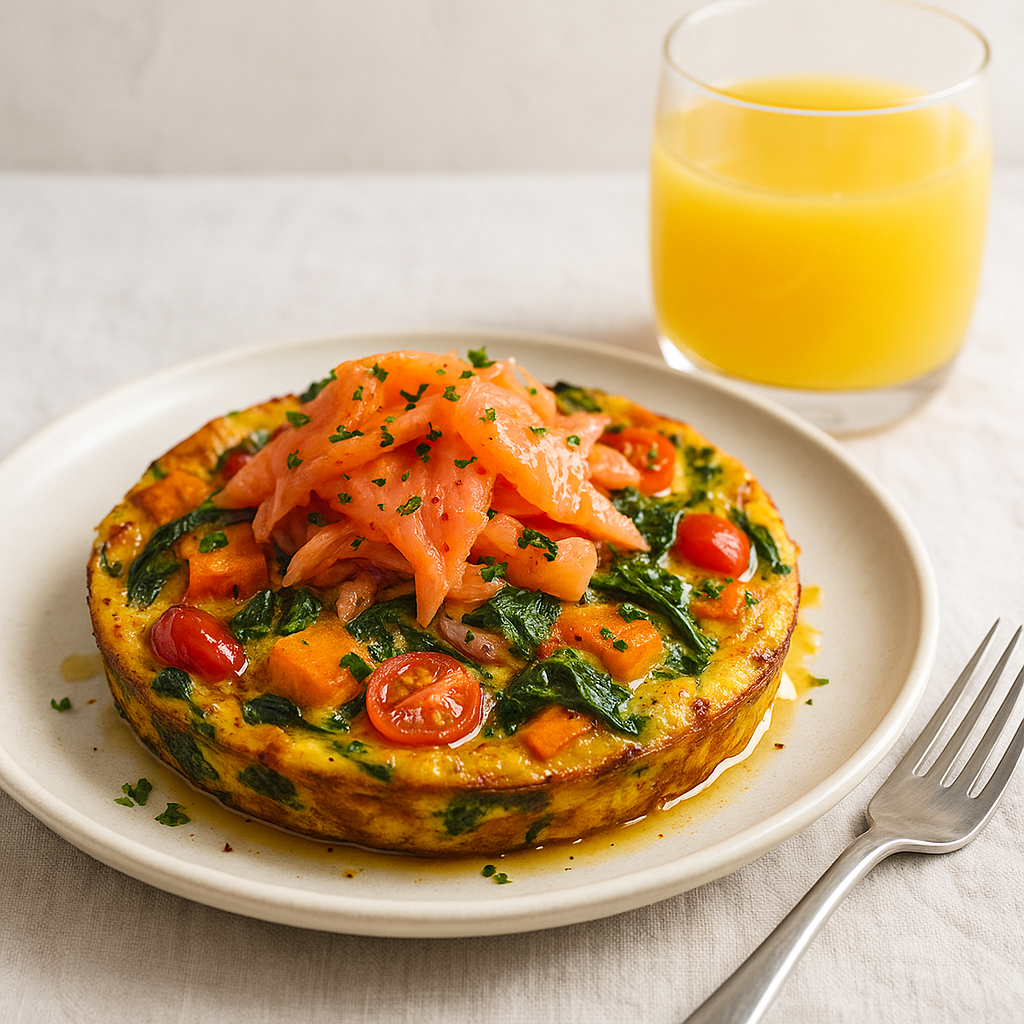 Spicy Sweet Potato & Spinach Frittata with Smoked Salmon