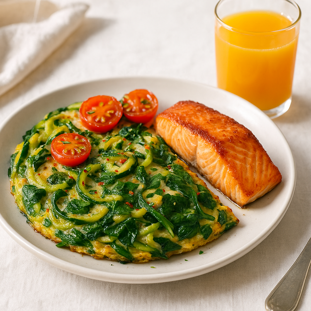 Spicy Zucchini & Spinach Frittata with Seared Salmon