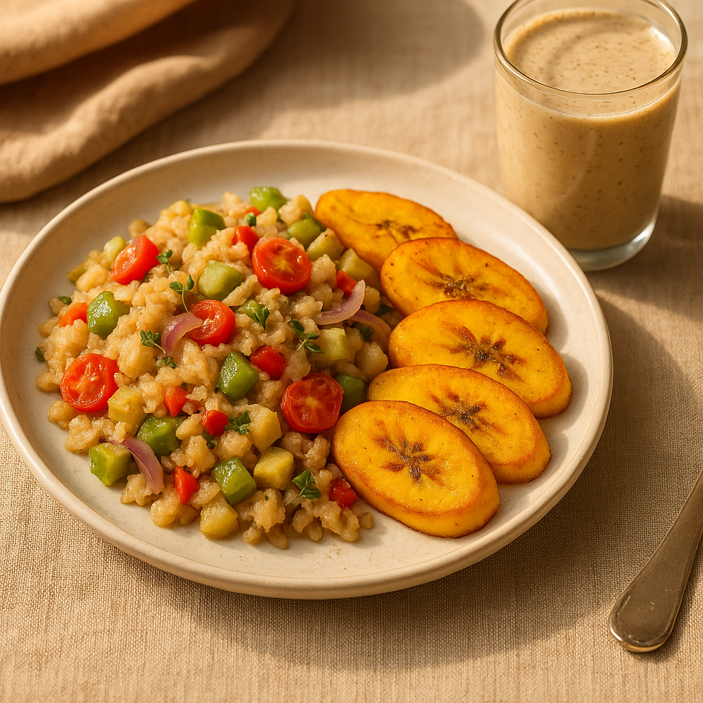 Bajan Saltfish and Green Banana Hash with Turmeric Plantain Bake