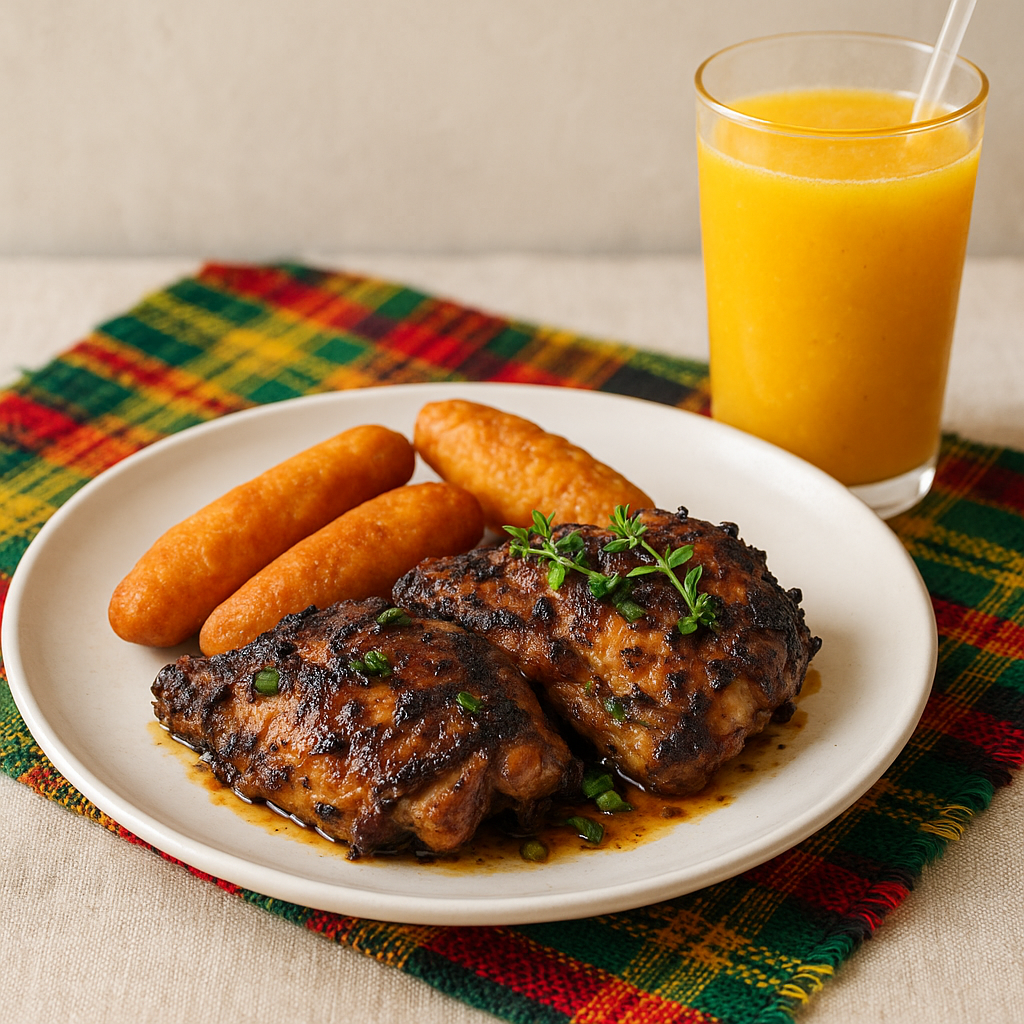 Jerk Chicken with Sweet Potato Festival & Mango-Ginger Cooler