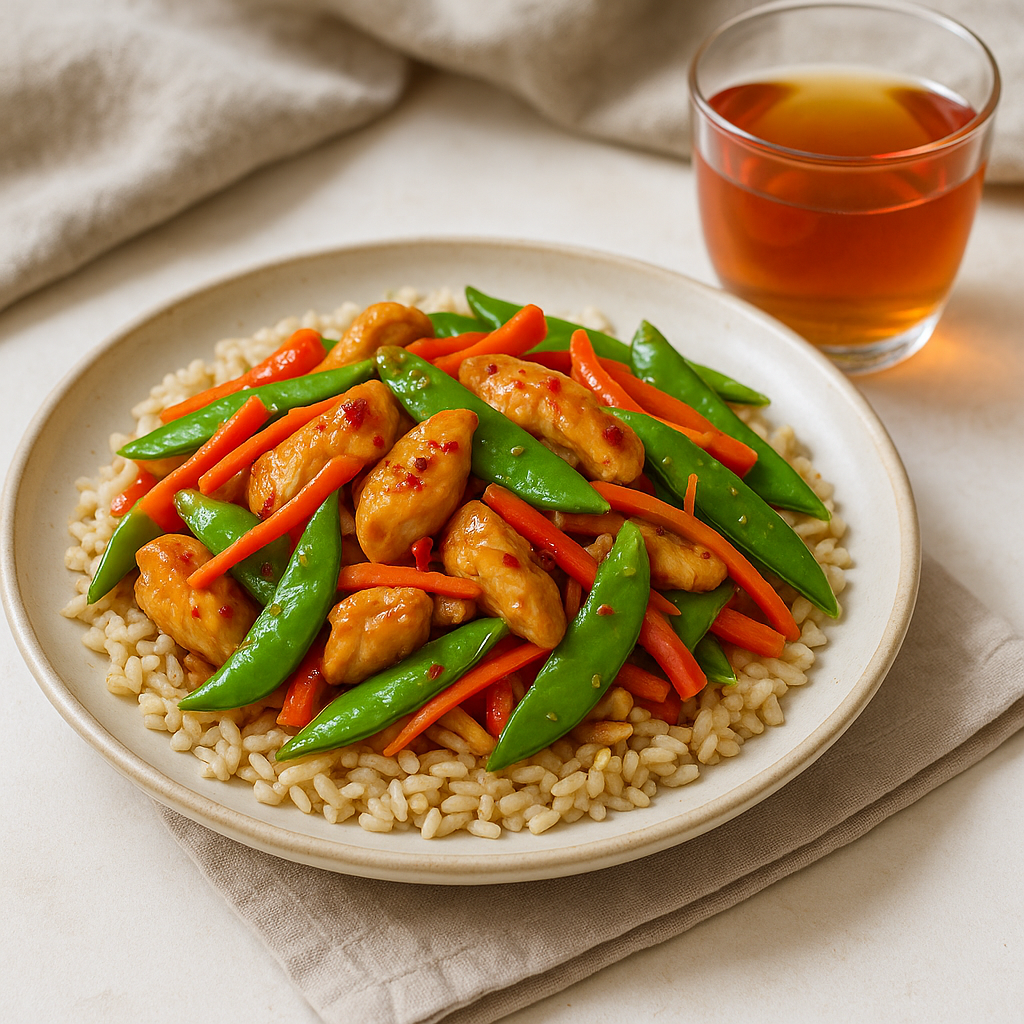 Spicy Ginger Chicken Stir-Fry with Brown Rice