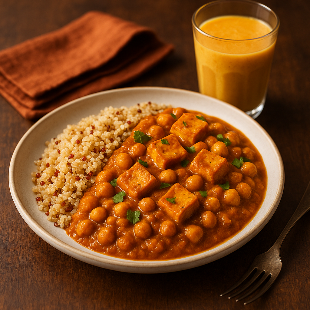 High-Protein Tofu & Chickpea Masala with Pumpkin and Quinoa