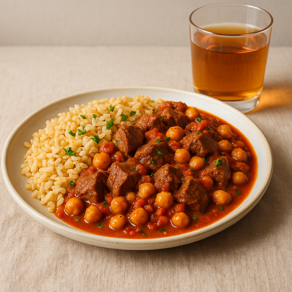 Spicy Lamb and Chickpea Curry with Saffron Brown Rice