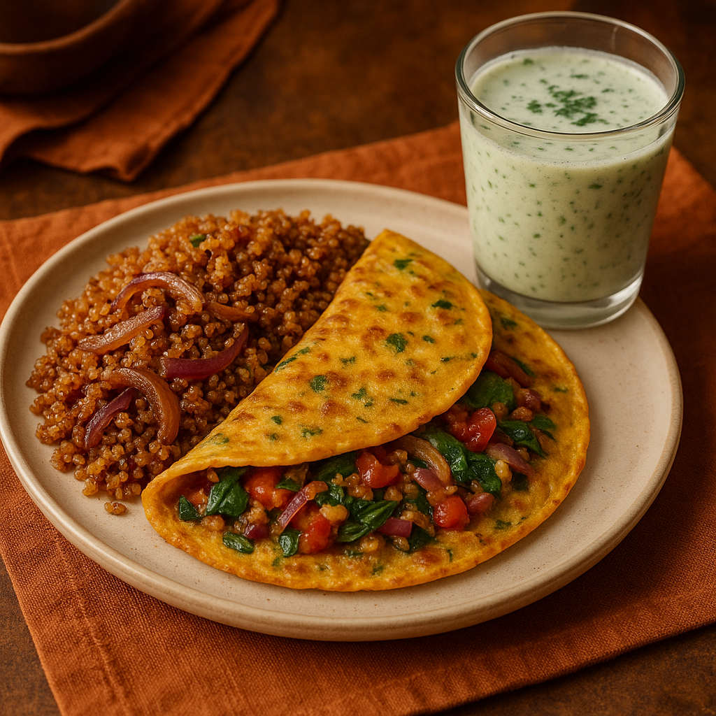 Besan Chilla with Spiced Quinoa & Mint-Ginger Buttermilk