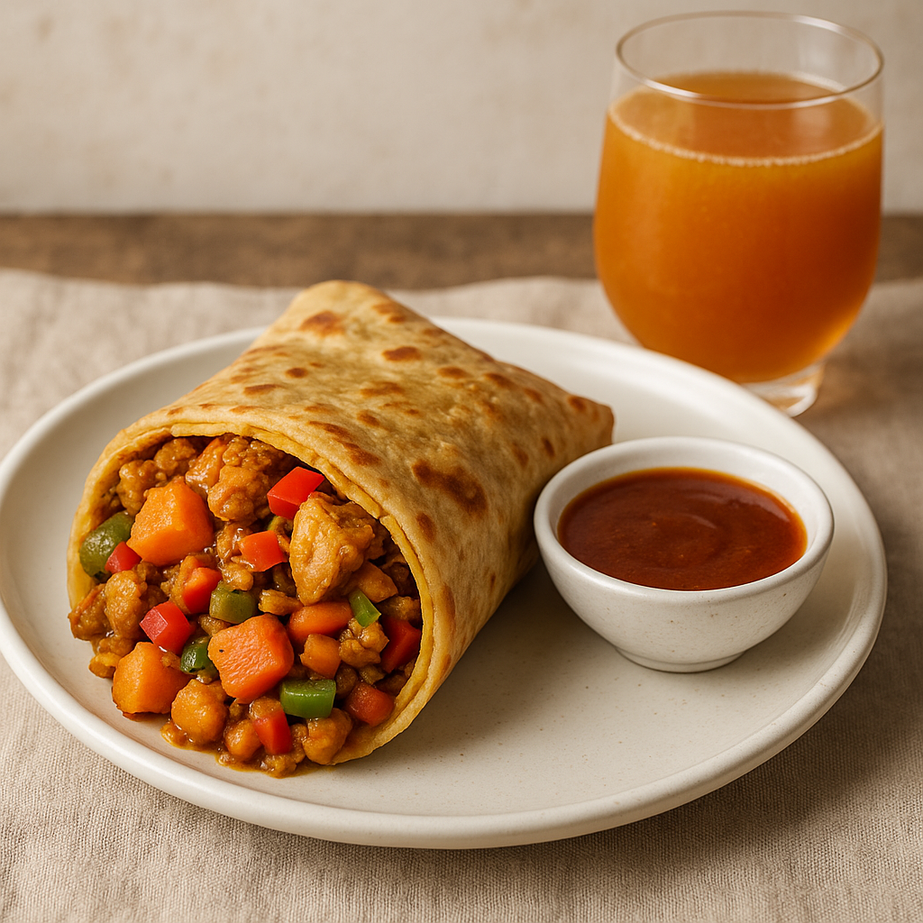 Bajan Spiced Chicken Roti Wrap with Tamarind Pepper Sauce